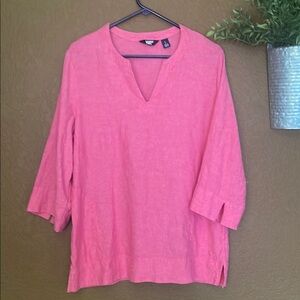 Lands' End Pink Blouse with V-Neck and 3/4 Sleeves